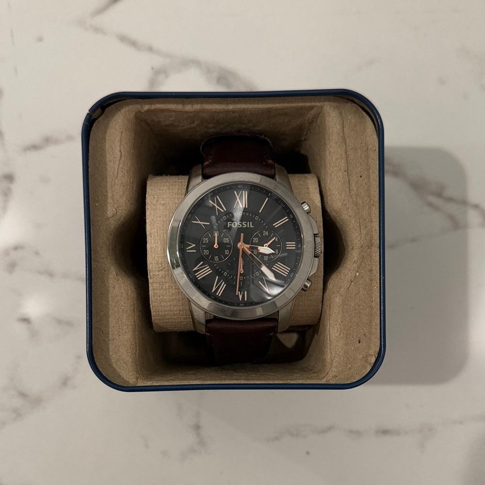 Fossil Brown Leather Strap Watch with Black Dial
